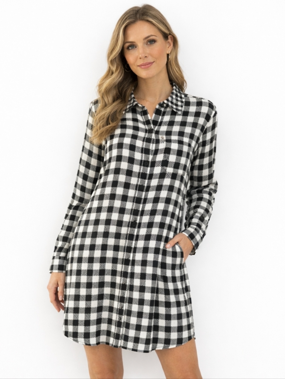 Diane von Furstenberg DVF Black White Checkered Silk Prita Shirt Dress Tunic M
